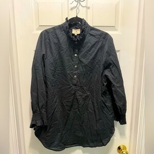 Tuckernuck Black Ruffled Collar Blouse with buttons